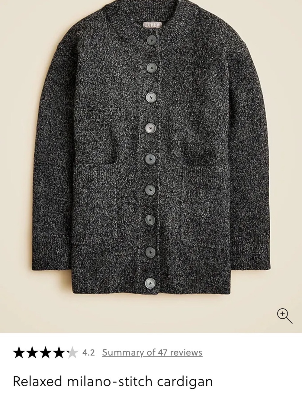 J. Crew Charcoal Milano-Stitch Relaxed Cardigan sz M NWT